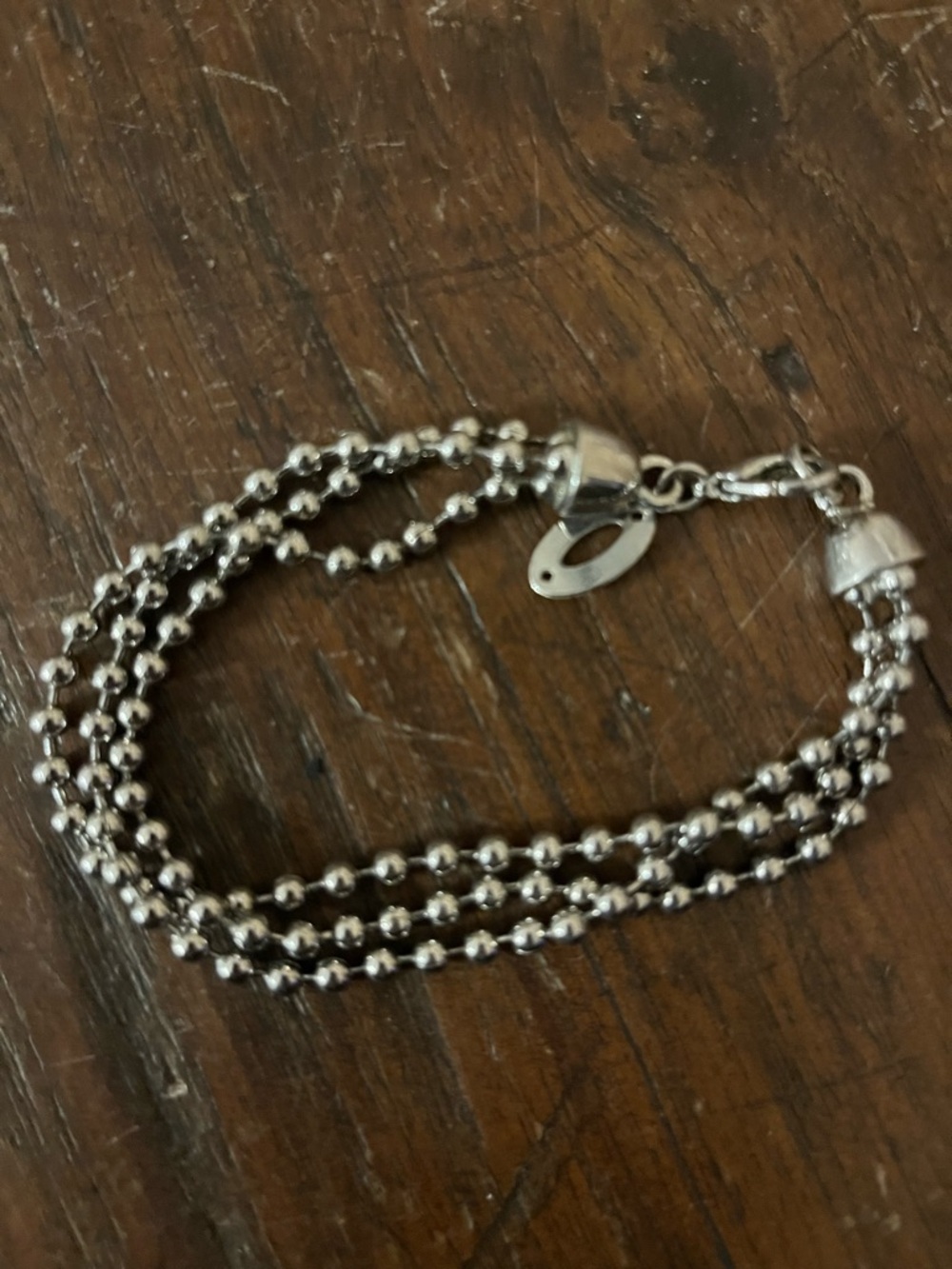 Steve Madden Silver Multi-Strand Ball Chain Bracelet with Logo Tag